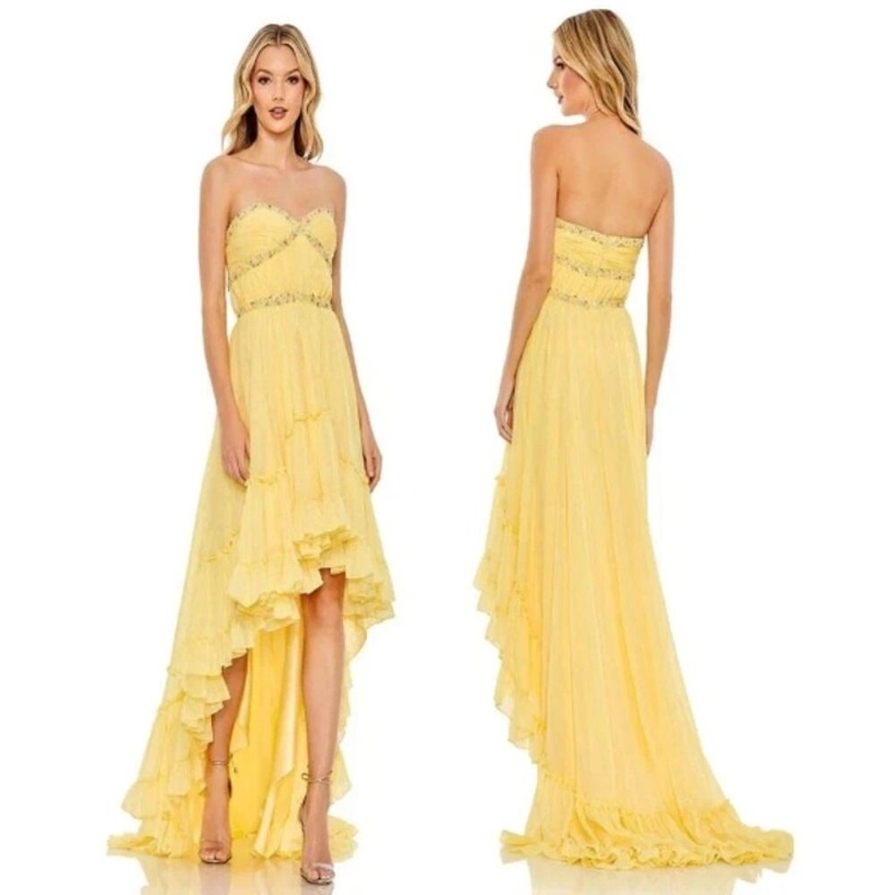 Mac Duggal Womens Size 2 Lemon Yellow 68096 Strapless High Low Dress NEW - Picture 4 of 4